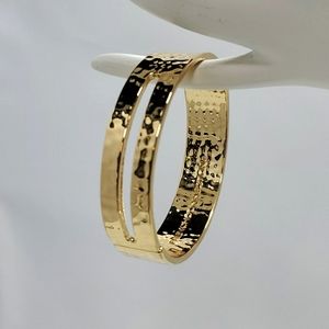 French connection gold hammered hinged bracelet